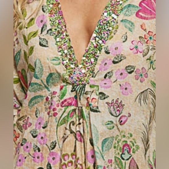 POL New Release- Deep V-Neck Beaded Floral Bohemian Maxi Dress With Pockets - Picture 7 of 11